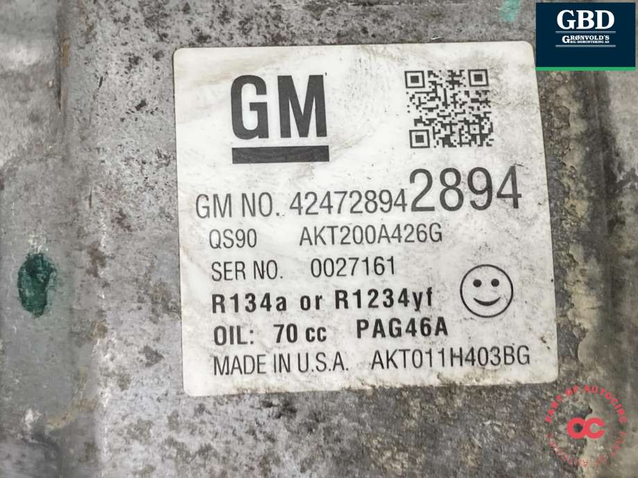 Aircondition kompressor til Opel Mokka X 2016-2019 (Type I, Fase 2)  (95522248|)