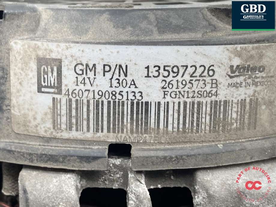 Dynamo til Opel Mokka X 2016-2019 (Type I, Fase 2) (13597226|13588289 | 95520018|95521352)