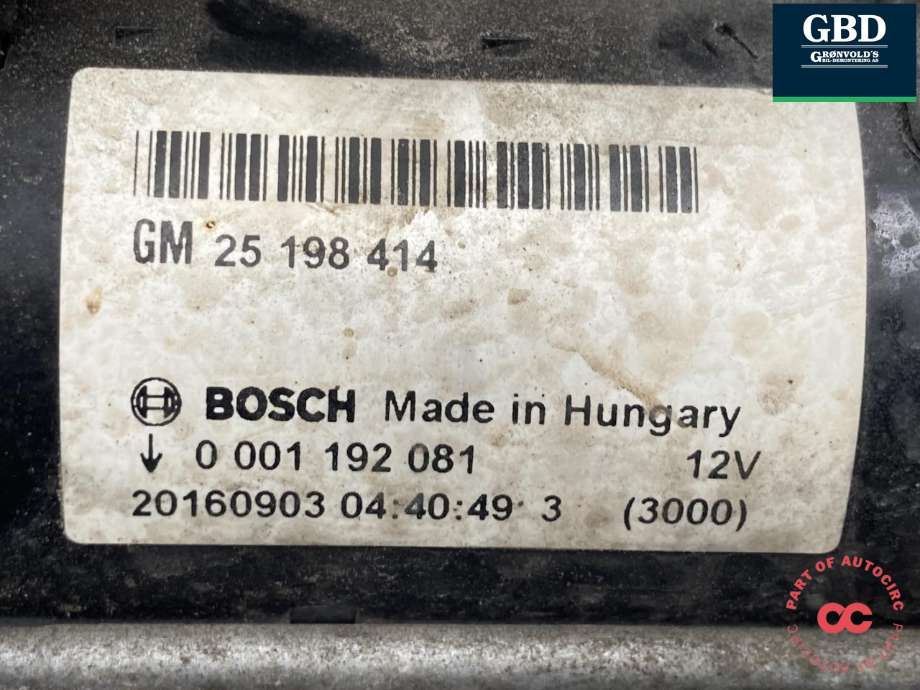 Starter til Opel Mokka X 2016-2019 (Type I, Fase 2)  (25196021|55578921| 1648215880|95520113 | 95521797)