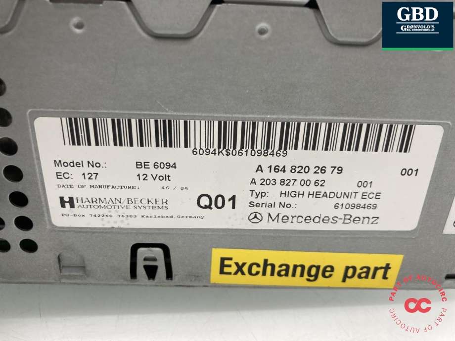 Bilstereo navigasjon til Mercedes ML 2005-2011 (W164) (W164) (A 164 870 84 89|A 164 820 26 79|)