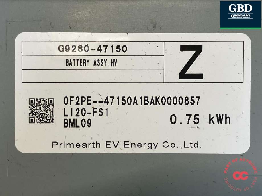 Batteripakke hybrid til Toyota Corolla 2019-->> (PRIMEARTH|G951047121|G9280-47150|)