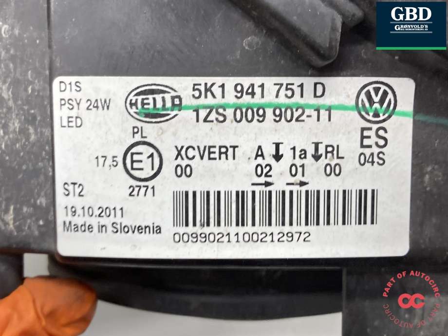 Frontlykt venstre xenon til VW Golf VI 2008-2012  (5K1 941 753 E|5K1 941 751 D|)
