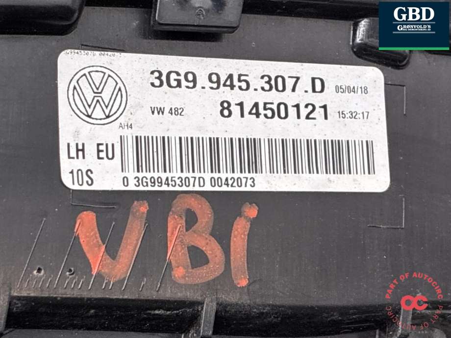 Baklykt venstre indre til VW Passat 2015-2019 (Fase 1) (B8) (B8) (3G9 945 307 D|)