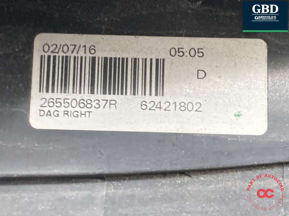 Baklykt høyre til Dacia Duster 2010-2017 (Type I)  (26 55 052 71R|)