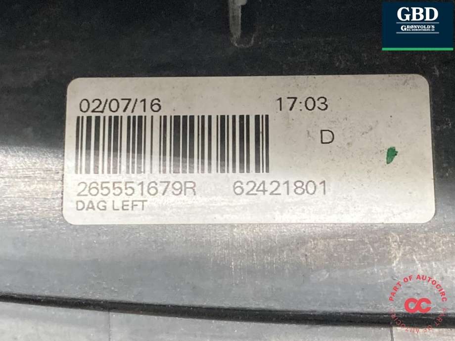 Baklykt venstre til Dacia Duster 2010-2017 (Type I)  (26 55 500 35R|)