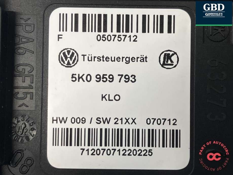 Ruteheis, kun motor, høyre foran til VW Touran 2010-2015 (Type I, Fase 3) (1T0 959 702 S Z0B|)
