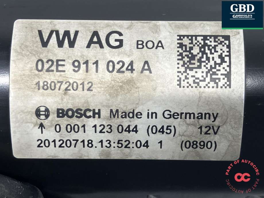 Starter diesel til VW Touran 2010-2015 (Type I, Fase 3)  (02E 911 024 A|02E 911 024 AX|)