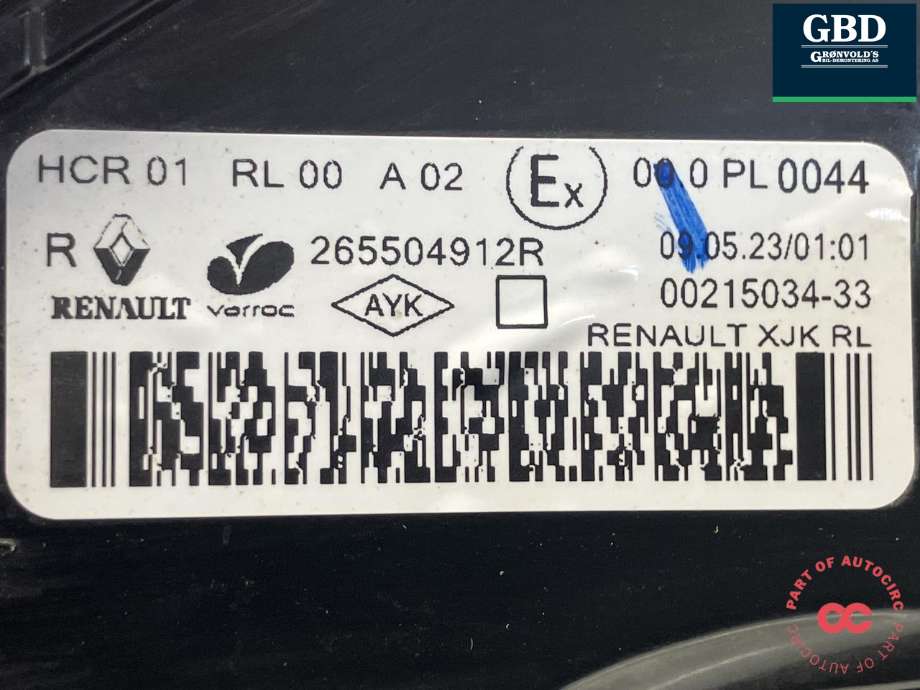 Baklykt høyre til Renault Express 2021-->> (265504912R|00215034-33|)