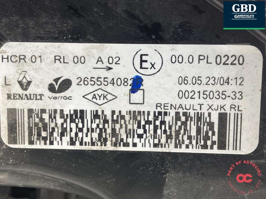 Baklykt venstre til Renault Express 2021-->> (265554082R|00215035-33|)