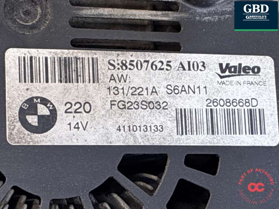 Dynamo diesel til BMW 5-Serie 2010-2017 (F10/F11) (F10/F11) (VALEO|12 31 8 507 625|FG23S032|2608668D)