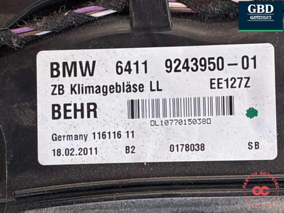 Varmeapparat motor til BMW 5-Serie 2010-2017 (F10/F11) (F10/F11) (BEHR|64 11 9 242 607|64 11 9 243 950|EE127Z)