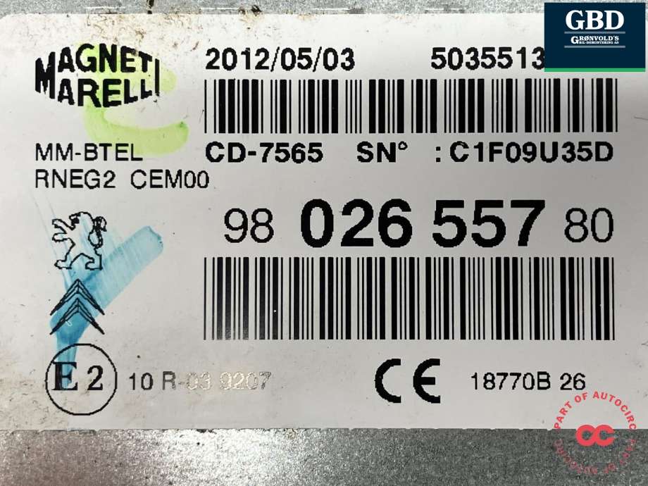 Bilstereo til Peugeot 508 2011-2014 (Type I, Fase 1) (16 098 396 80|)
