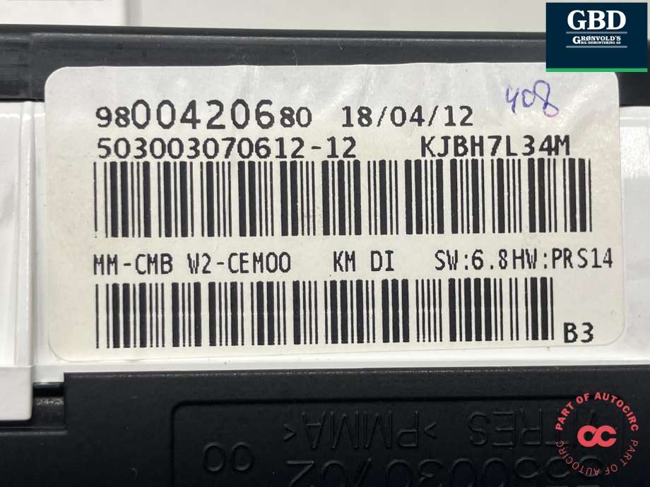 Instrumentpanel til Peugeot 508 2011-2014 (Type I, Fase 1)  (98 248 421 80|6103 SW|)