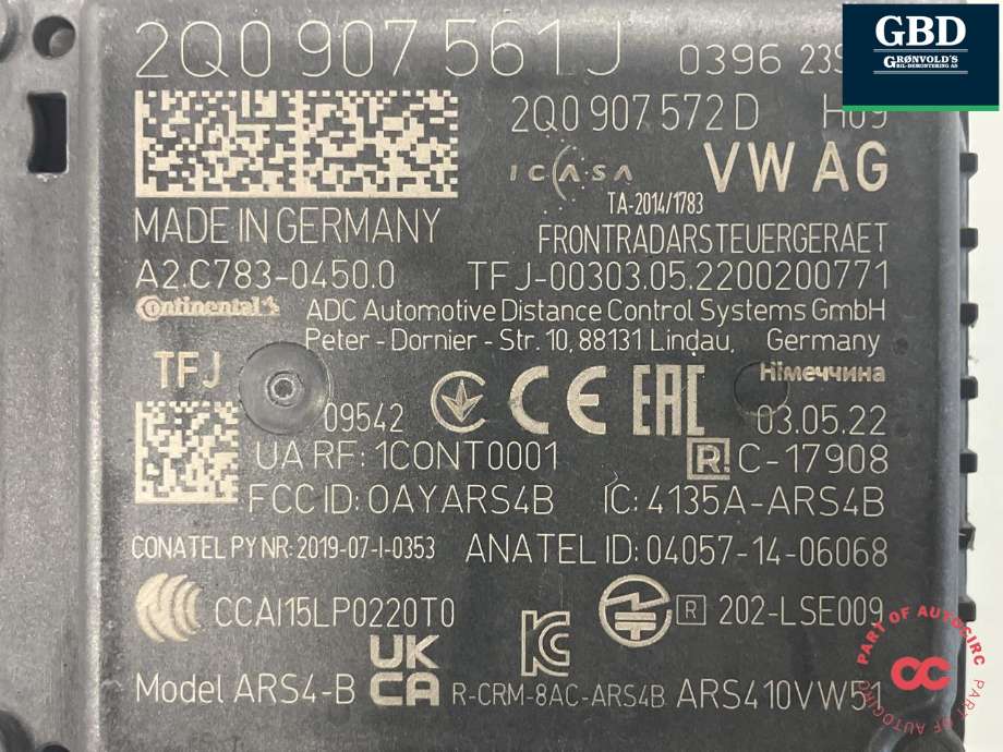 Sensor radar til Škoda Kodiaq 2017-->>  (2Q0 907 561 J|)