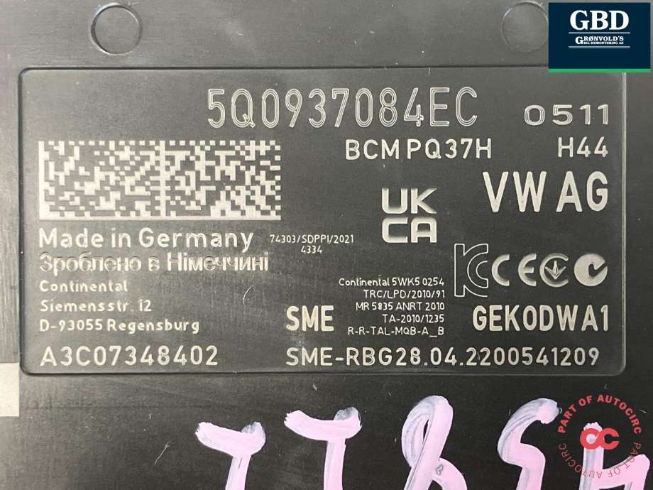 Styreenhet comfort (BCM) til Škoda Kodiaq 2017-->>  (5Q0 937 084 EC|)
