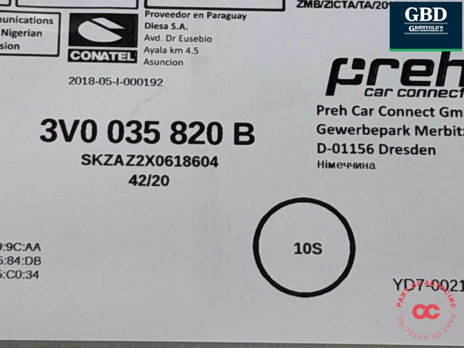 Bilstereo til Škoda Karoq 2017-->> (3V0 035 820 P|3V0 035 820 B|)