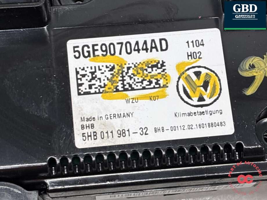 Varmeapparat betjening til VW e-Golf 2014-2017 (Fase 1) (5GE 907 044 AD|5HB 011 981 - 32|)
