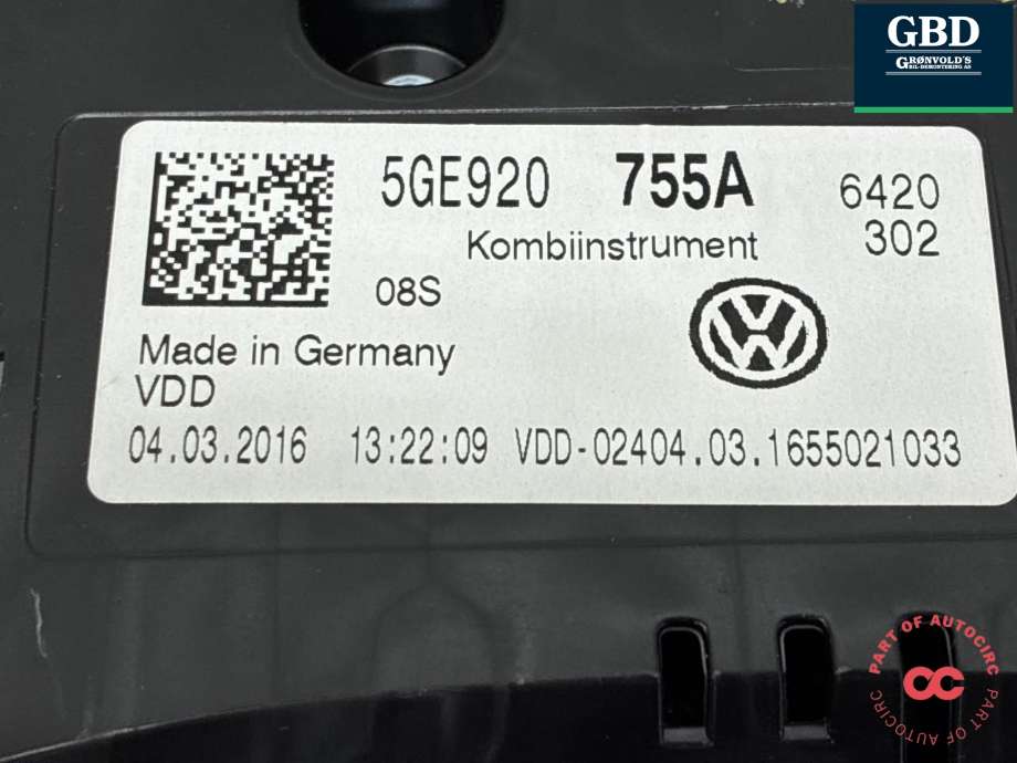 Instrumentpanel til VW e-Golf 2014-2017 (Fase 1)  (5GE 920 755 A|)