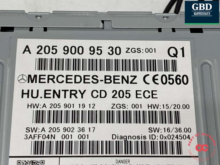Bilstereo CD-veksler til Mercedes GLC 2015-2022 (X253) (X253) (A 205 900 10 33|A 205 900 95 30|)