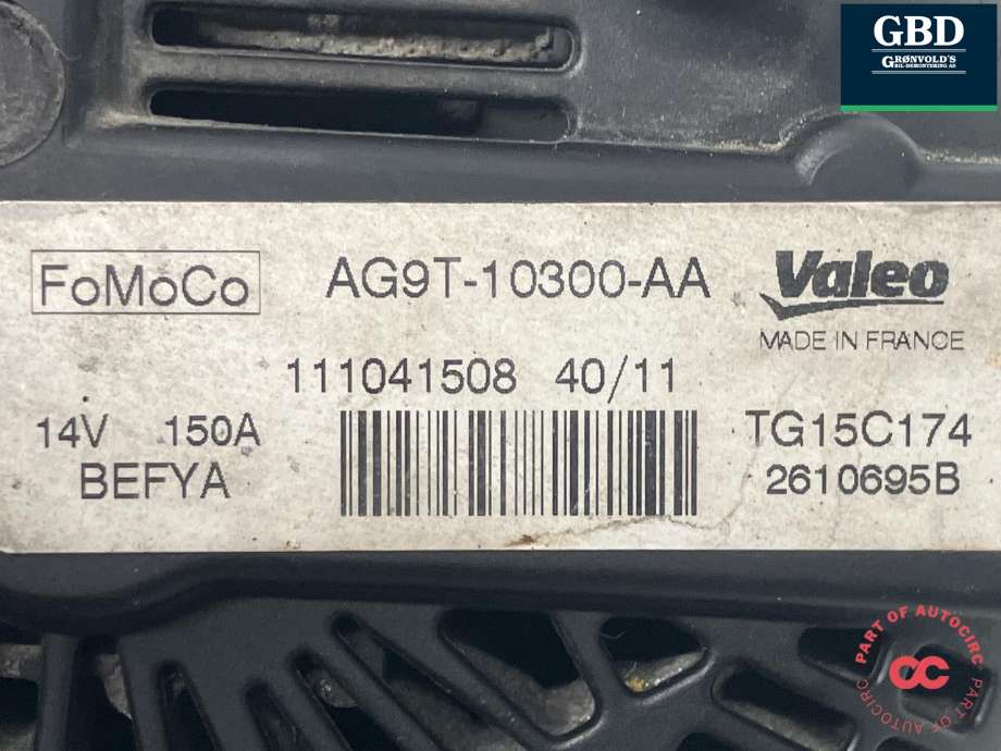 Dynamo diesel til Ford S-Max 2010-2015 (Type I, Fase 2) (VALEO|1678608|AG9T-10300-AA|TG15C174)