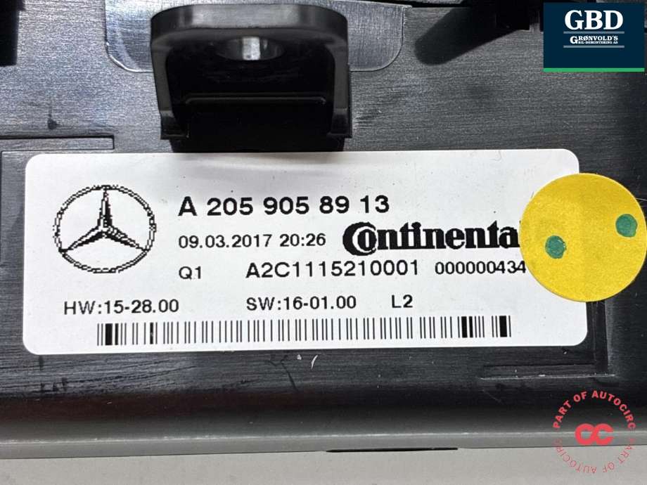 Varmeapparat betjening til Mercedes GLC 2015-2022 (X253) (X253) (CONTINENTAL|A 205 905 43 15|A 205 905 89 13|A2C1115210001)