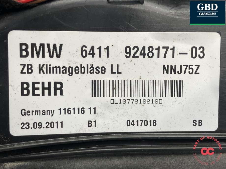 Varmeapparat motor til BMW 5-Serie 2010-2017 (F10/F11) (F10/F11) (BEHR|64 11 9 242 607|64 11 9 248 171|NNJ75Z| 116116 11)