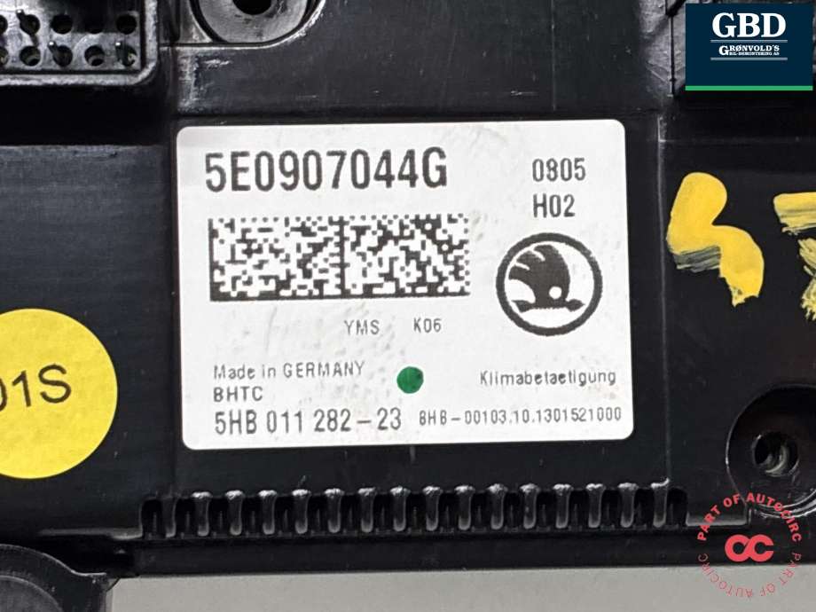 Varmeapparat betjening til Škoda Octavia 2013-2016 (Type III, Fase 1)  (5E0 907 044 B|5E0907044G|5E0 907 044 B  YMS)