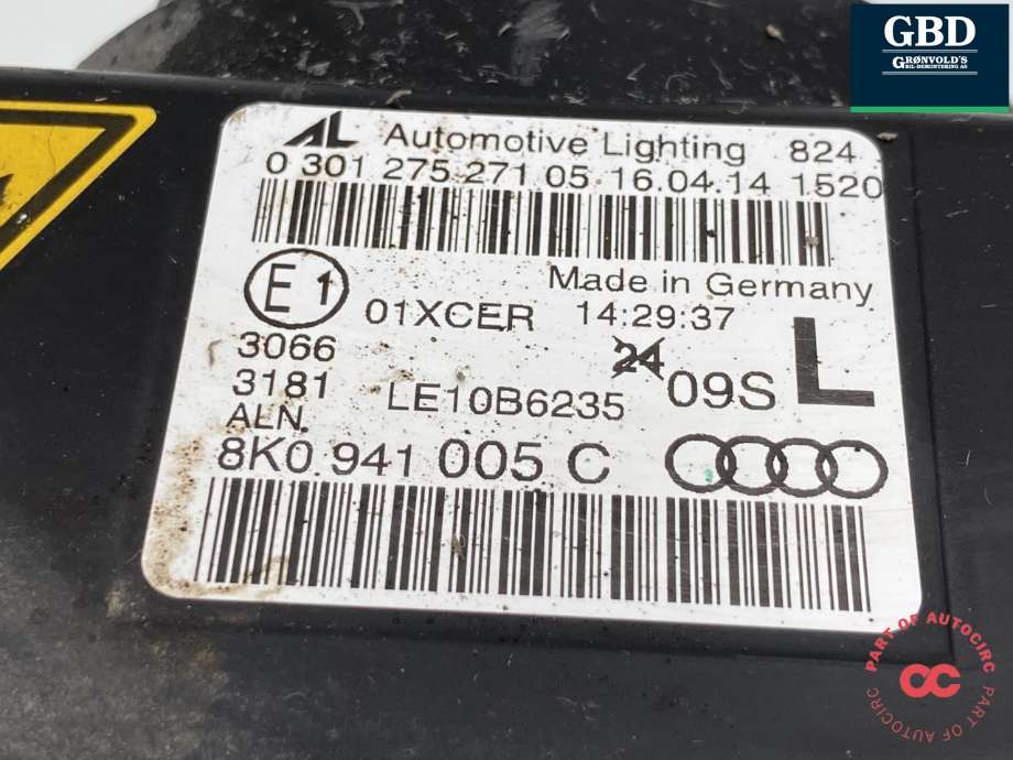 Frontlykt venstre xenon til Audi A4, Allroad 2009-2016 (Type I) (B8) (B8) (8K0 941 043 F|8K0 941 043 C|8K0 941 005 C)