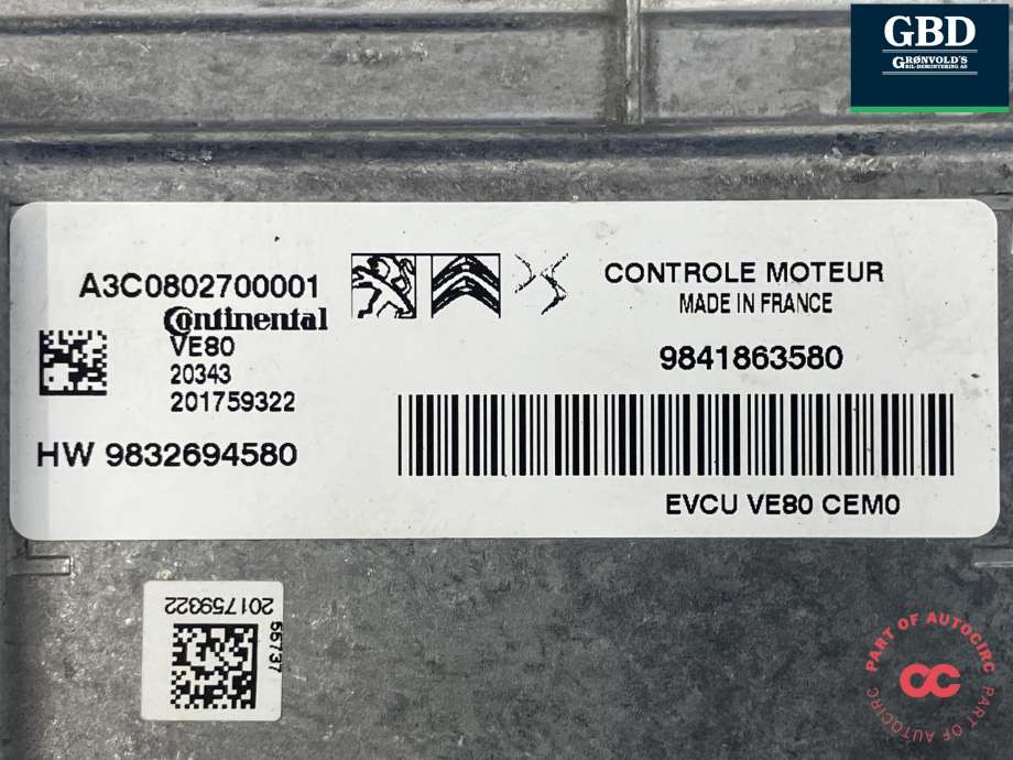 Styreenhet motor til Peugeot e-2008 2019-->>  (16 756 591 80|16 756 592 80|9841863580)