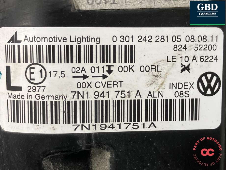 Frontlykt venstre xenon til VW Sharan 2010-->> (Type II)  (7N1 941 753 B|)