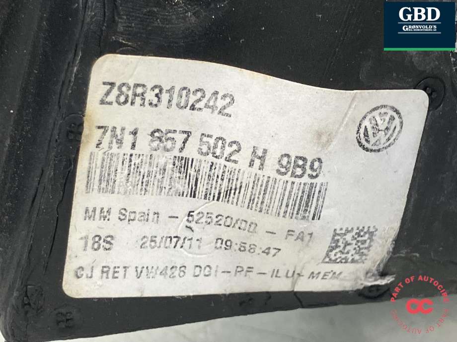 Speil høyre til VW Sharan 2010-->> (Type II) (7N1 857 508 T 9B9|7N1 857 508 E 9B9|)