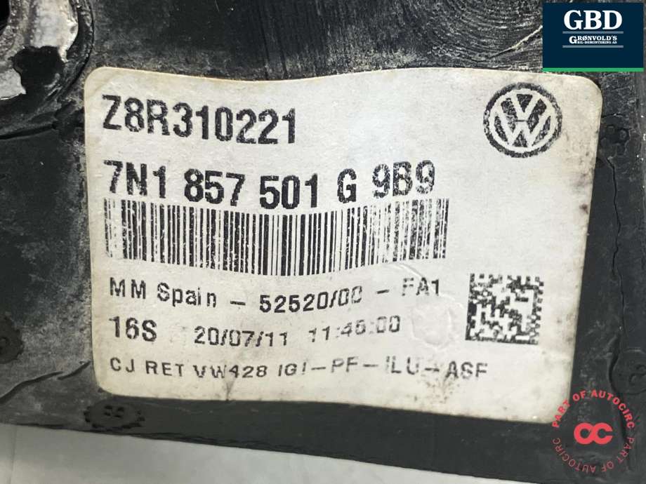 Speil venstre til VW Sharan 2010-->> (Type II) (7N1 857 507 AB 9B9|7N1 857 507 E 9B9|)