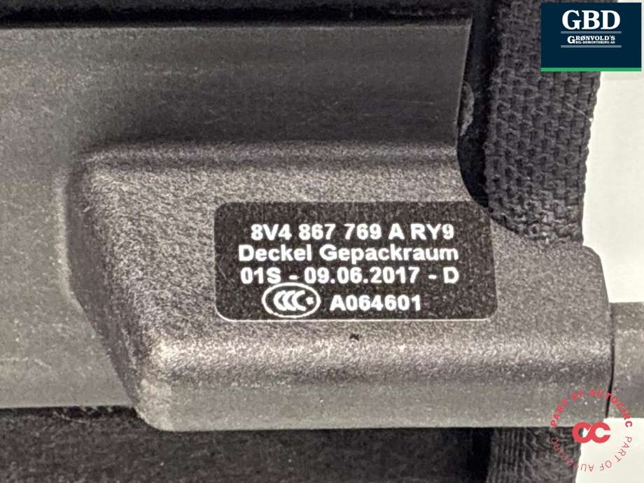 Hattehylle til Audi A3 2016-2020 (Type III, Fase 2)  (8V4 867 769 B  RY9|8V4 867 769 A  RY9|)