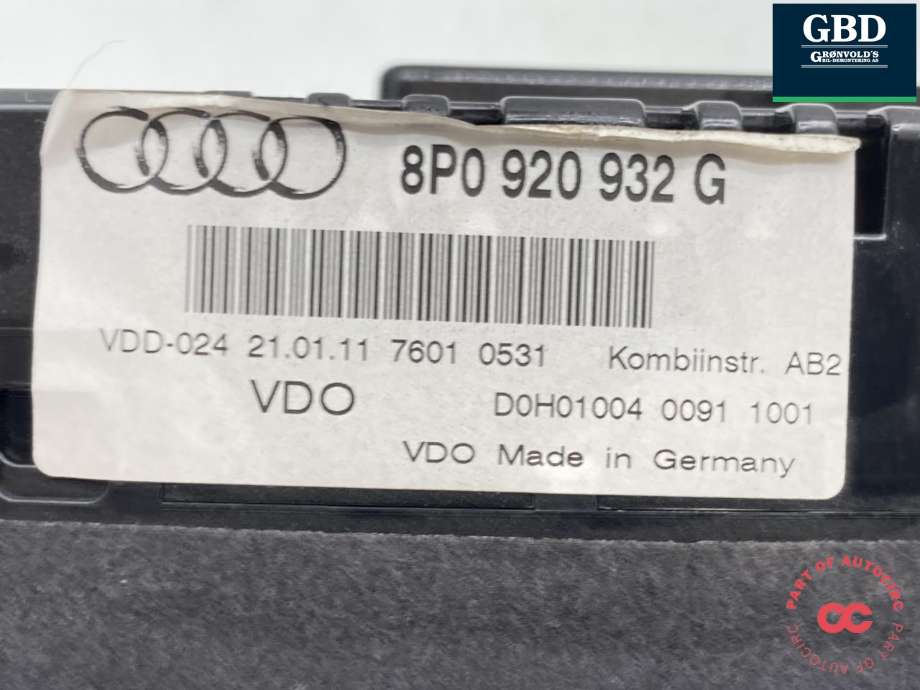 Instrumentpanel til Audi A3 2009-2012 (Type II, Fase 2) (8P0 920 932 G|8P0 920 932 GX|)