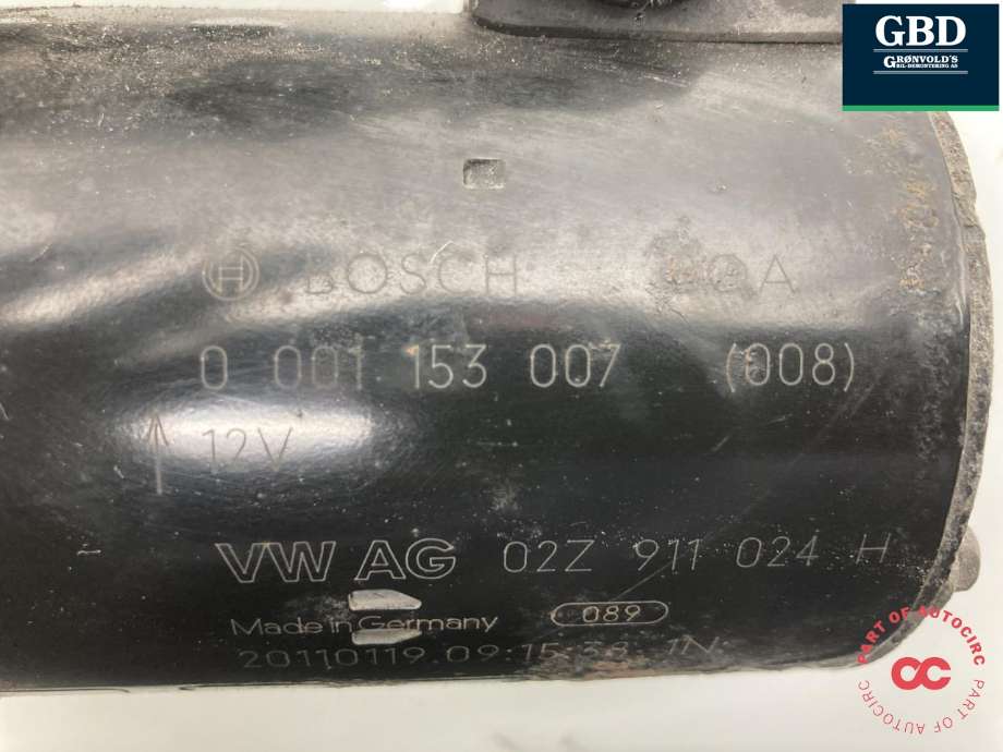 Starter diesel til Audi A3 2009-2012 (Type II, Fase 2) (02Z 911 024 H|02Z 911 024 A | 02Z 911 024 HX|)