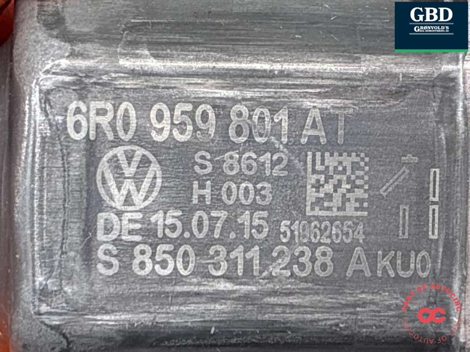 Ruteheis, kun motor, venstre foran til VW Polo 2014-2017 (Type V, Fase 2)  (6R0 959 801 DJ 000|0 130 822 531|6R0 959 801 DJ)