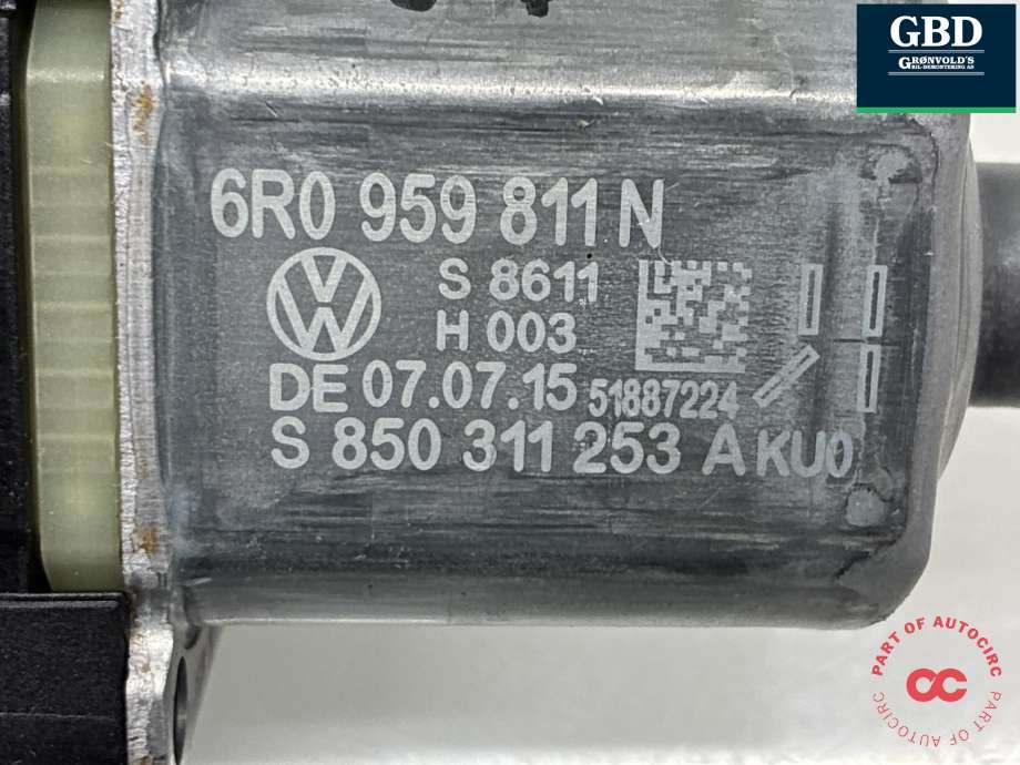 Ruteheis, kun motor, venstre bak til VW Polo 2014-2017 (Type V, Fase 2) (6R0 959 811 N|0 130 822 532|6R0959811N)