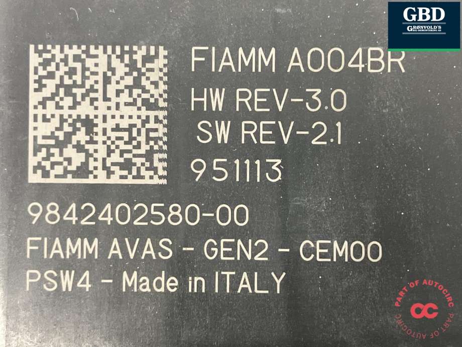 Høyttaler motorlyd, AVAS (Acoustic Vehicle Alerting System) til Citroën Berlingo 2019-->> (Type III)  (FIAMM|98 393 158 80|98 424 025 80|)