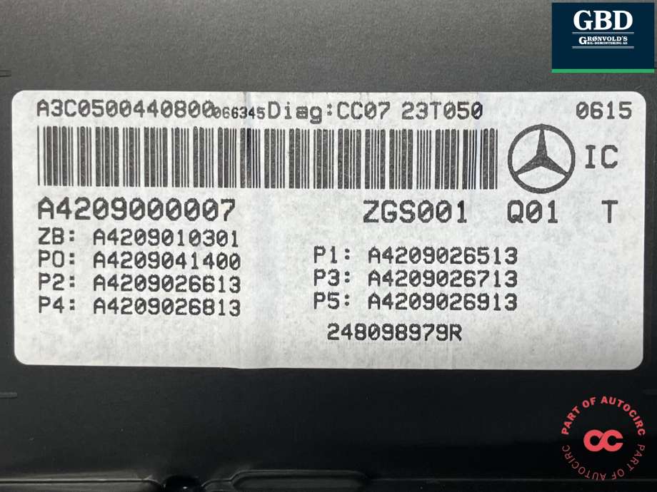 Instrumentpanel til Mercedes Citan 2021-->> (W420) (W420) (A 420 900 34 10|A 420 900 00 07|A3C0500440800)
