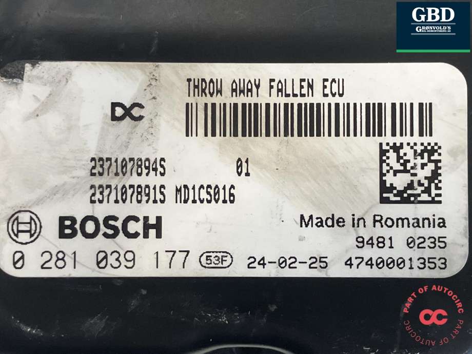 Styreenhet motor til Mercedes Citan 2021-->> (W420) (W420) (BOSCH|A 420 900 58 03|237107894S|0 281 039 177)