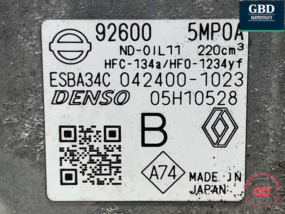Aircondition kompressor elbil til Nissan Ariya 2022-->>  (926005MP0A|)