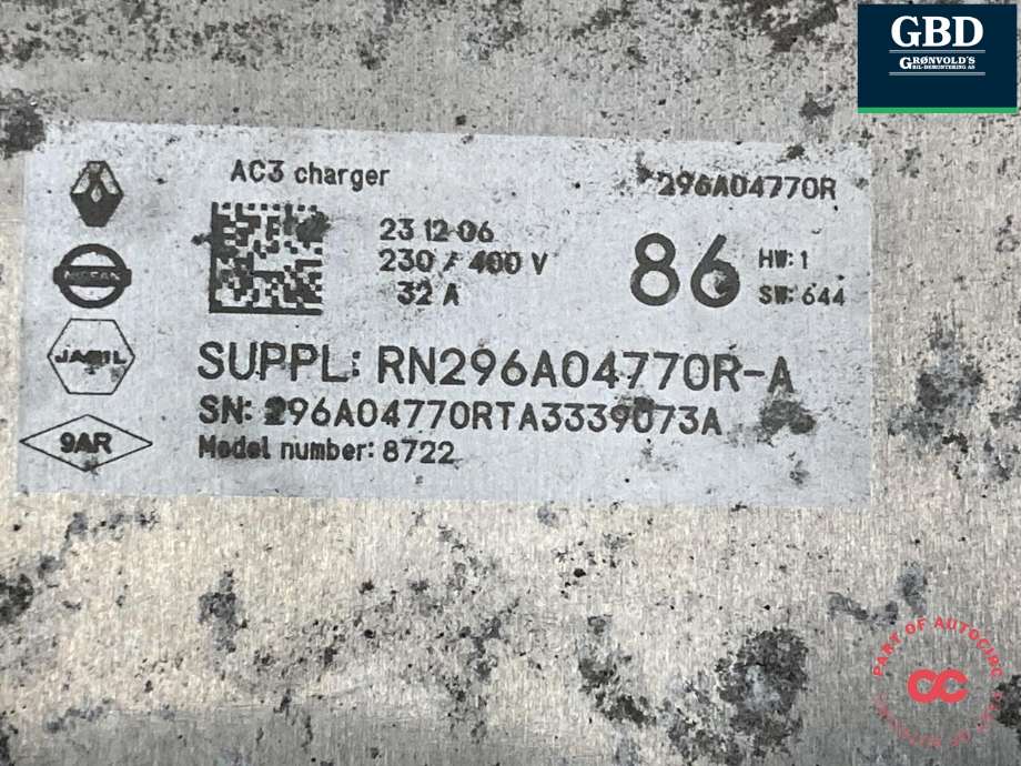 Batterilader (OBC - On Board Charger) til Nissan Ariya 2022-->>  (296A000Q0J|296A000Q0F|)