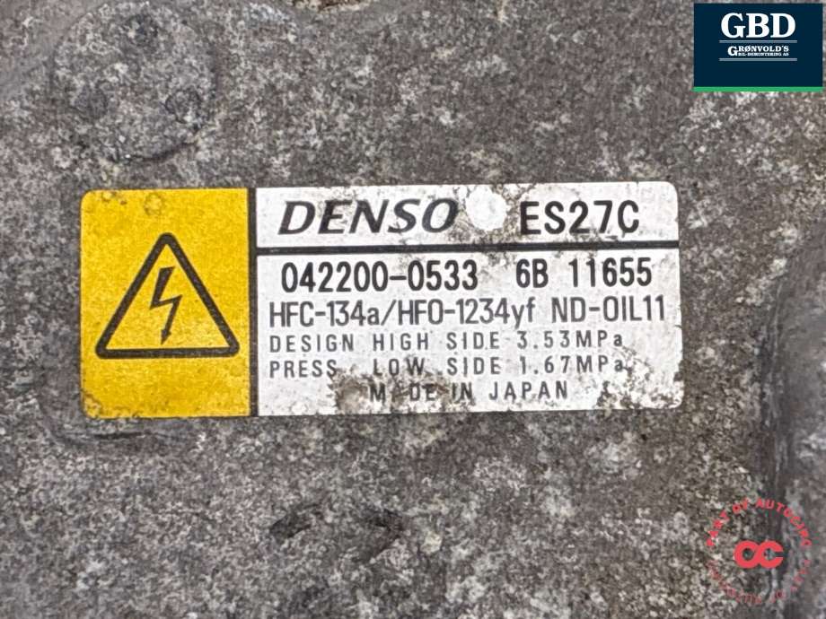 Aircondition kompressor hybrid til Toyota RAV4 2016-2019 (Type IV, Fase 2)  (8837033030|)