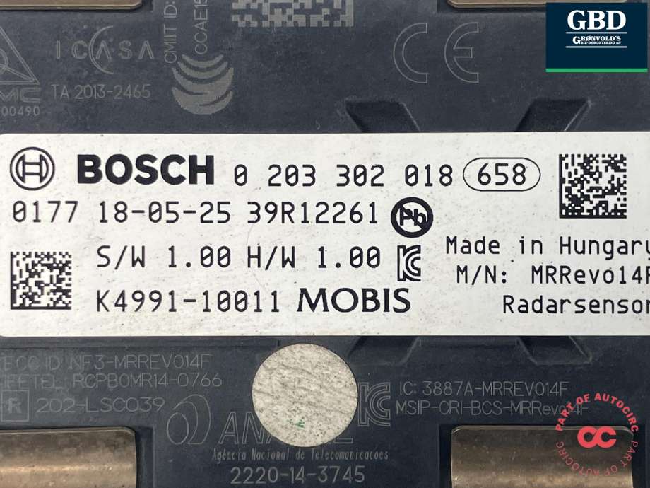 Sensor radar til Hyundai Kona 2017-2021 (Type I, Fase 1) (99110K 4000|)