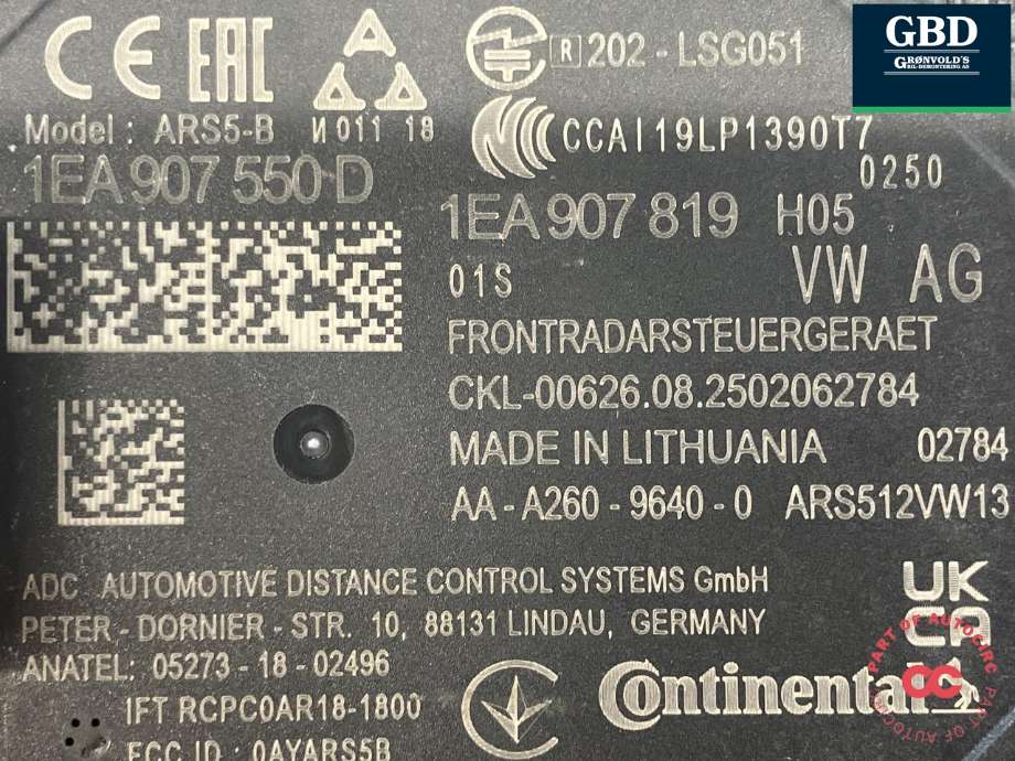 Sensor radar til VW ID.4 2020-->>  (CONTINENTAL|1EA 907 550 D|1EA 907 819|)