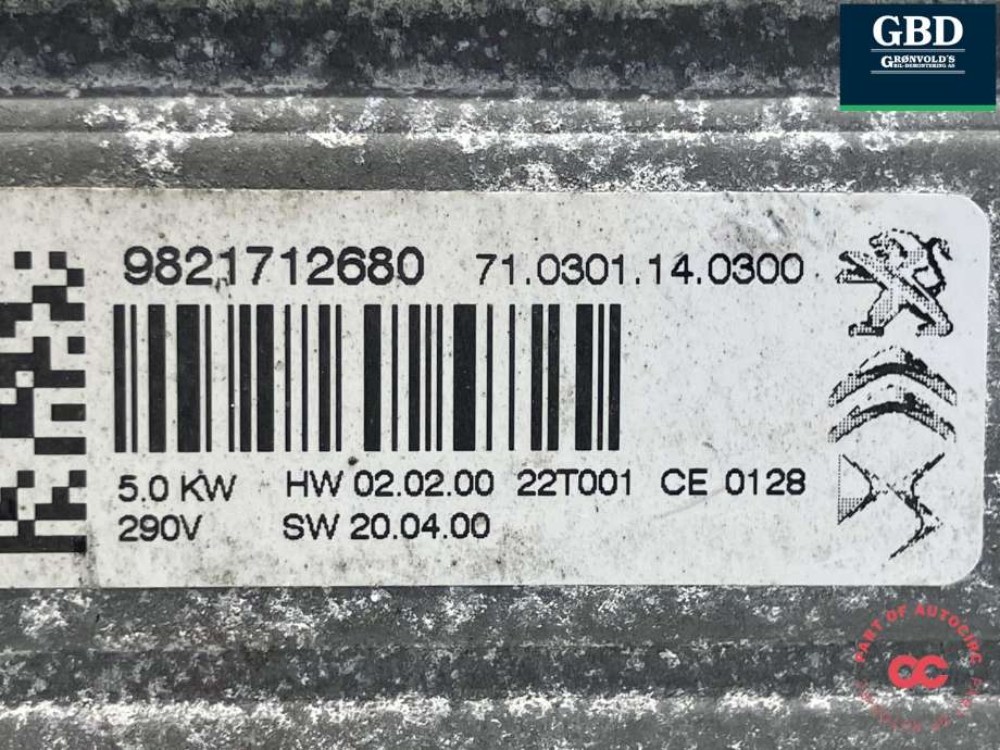 Varmeapparat PTC-heater til Toyota Proace City 2020-->>  (SU001B2992|98 217 126 80|71-0301-14-0300)
