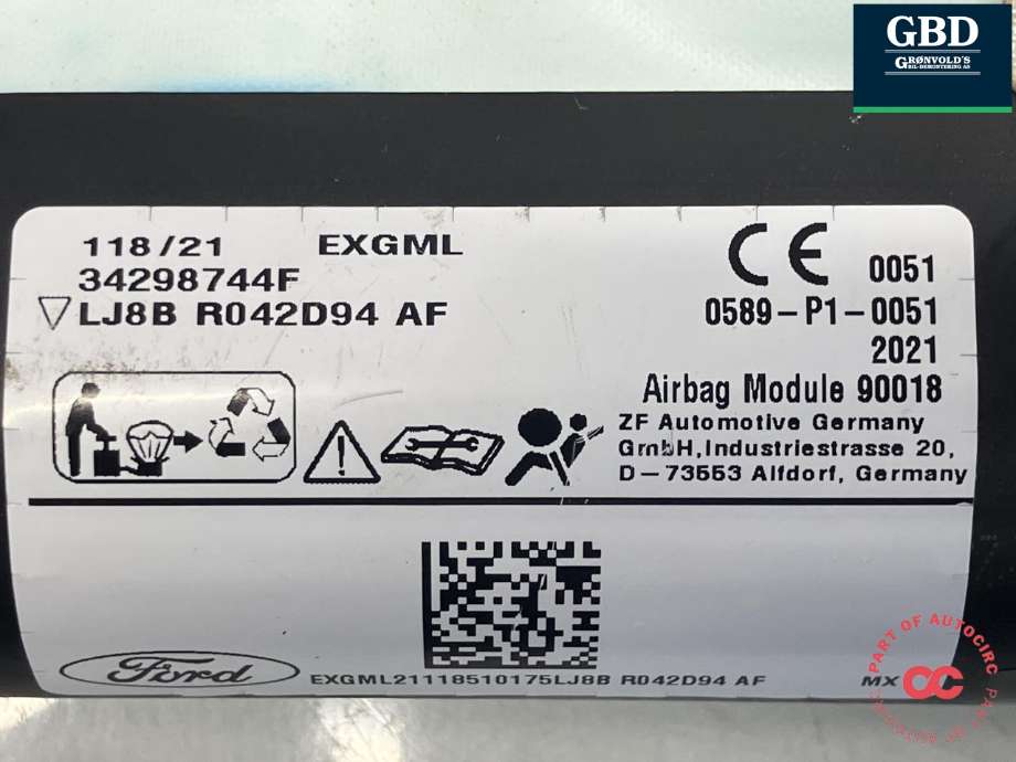 Airbag gardin høyre til Ford Mustang Mach-e 2020-->> (2649732|LJ8B-R042D94-AH|)