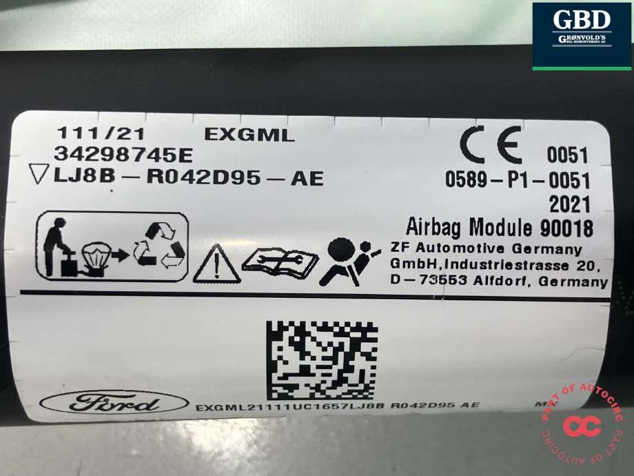 Airbag gardin venstre til Ford Mustang Mach-e 2020-->>  (2649734|LJ8B-R042D95-AH|)