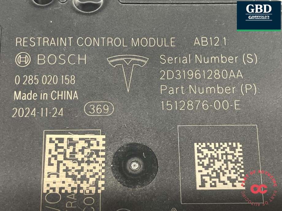 Airbag elektronikk til Tesla Model 3 2024-->> (Fase 2) (1512876-00-E|)