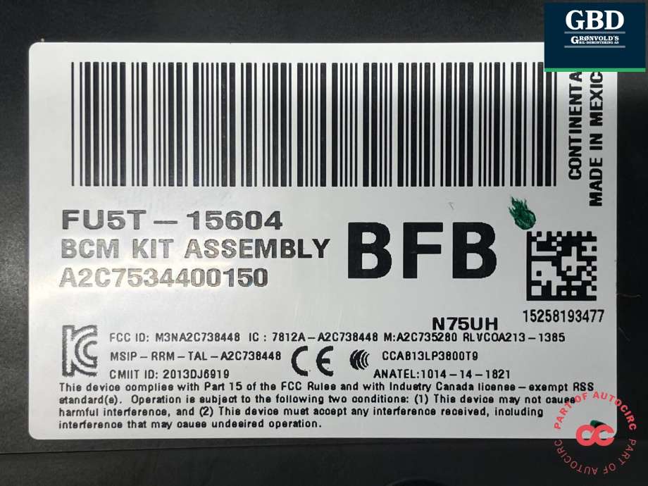 Styreenhet comfort (BCM) til Ford S-Max 2015-->> (Type II) (CONTINENTAL|2024999|FU5T-15604-BFC|A2C7534400150)
